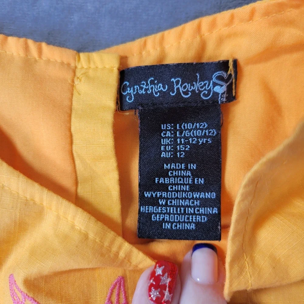 Cynthia Rowley Girls Yellow Pineapple Pink Embroidered Skirt Set Size L 10/12